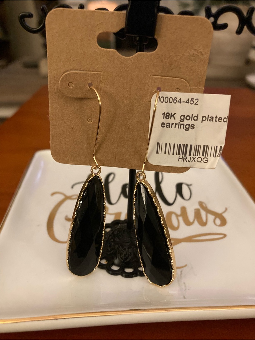 18K Gold-Plated Black Teardrop Earrings - Chic Women's Jewelry